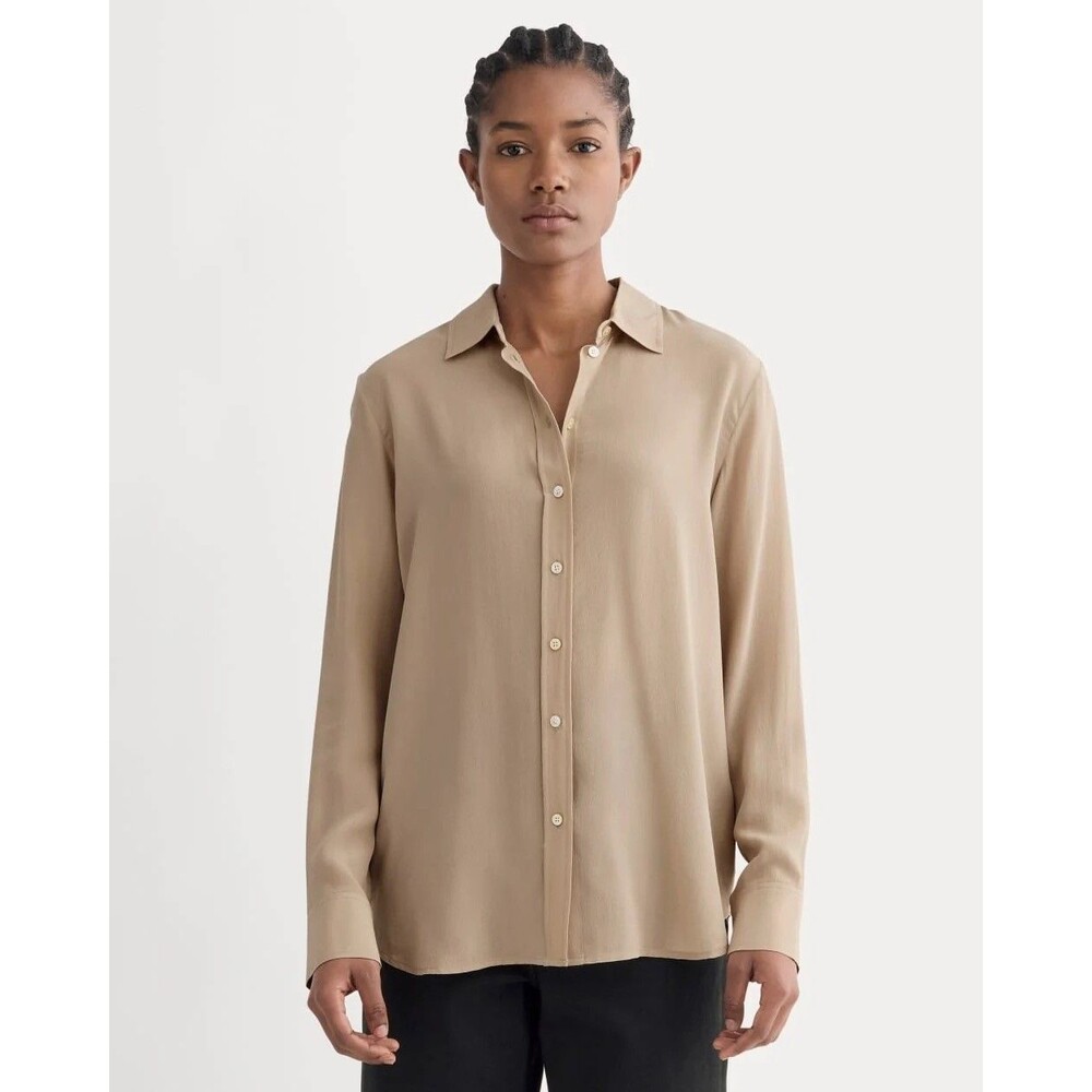 EVERLANE The Washable Clean Silk Relaxed Fit Button Shirt 8 Burnt Sugar NWT B34